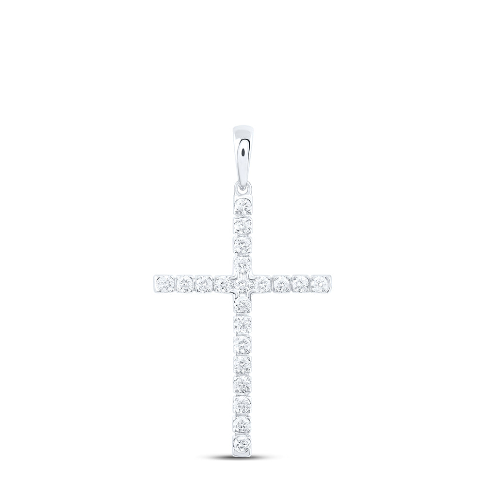 10kt White Gold Women's Diamond Religious Cross Pendant 1/3 ctw - view 2