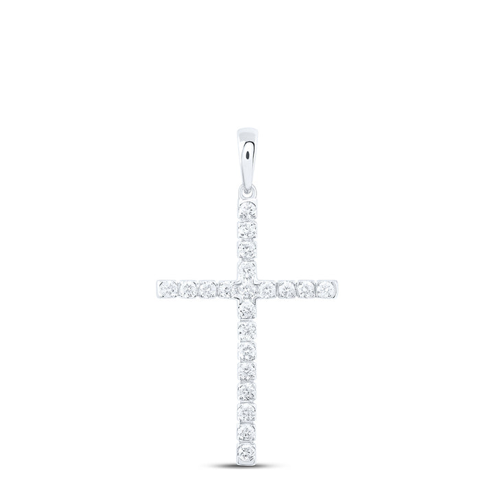 10kt White Gold Women's Diamond Religious Cross Pendant 1/3 ctw - view 2