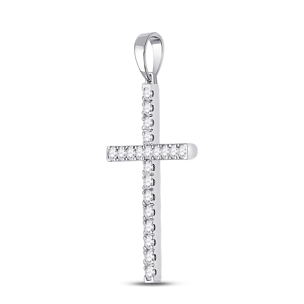 14kt White Gold Women's Diamond Religious Cross Pendant 1/2 ctw