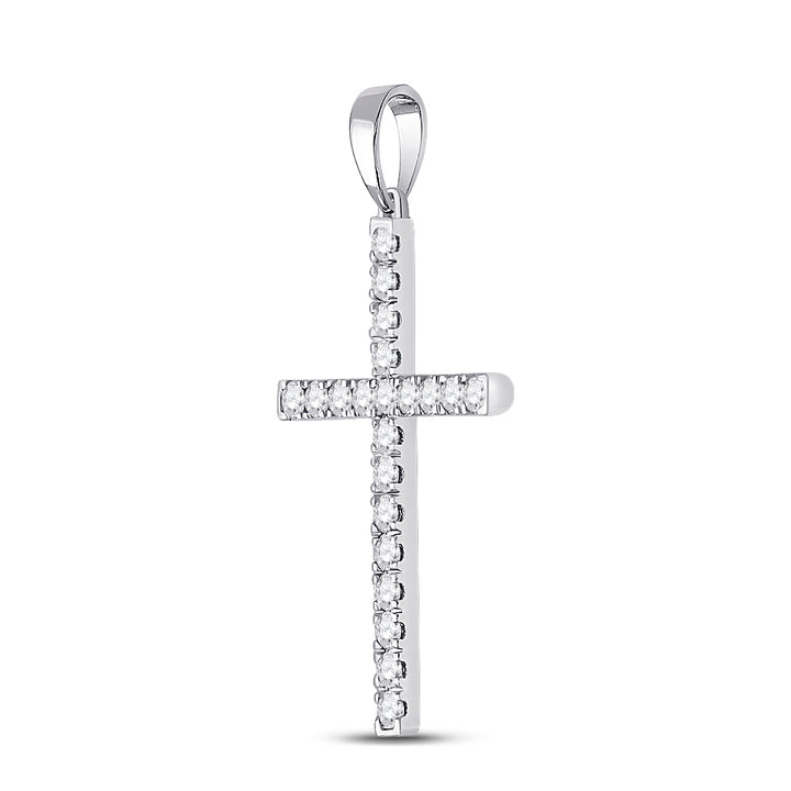 14kt White Gold Women's Diamond Religious Cross Pendant 1/2 ctw