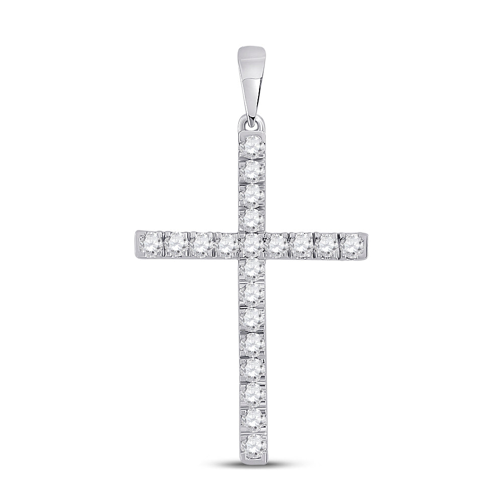 14kt White Gold Women's Diamond Religious Cross Pendant 1/2 ctw - view 2