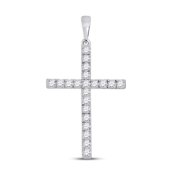 14kt White Gold Women's Diamond Religious Cross Pendant 1/2 ctw - view 2