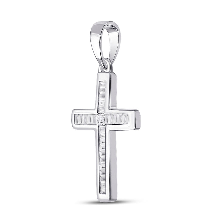 10kt White Gold Women's Princess Diamond Religious Cross Pendant 1/10 ctw