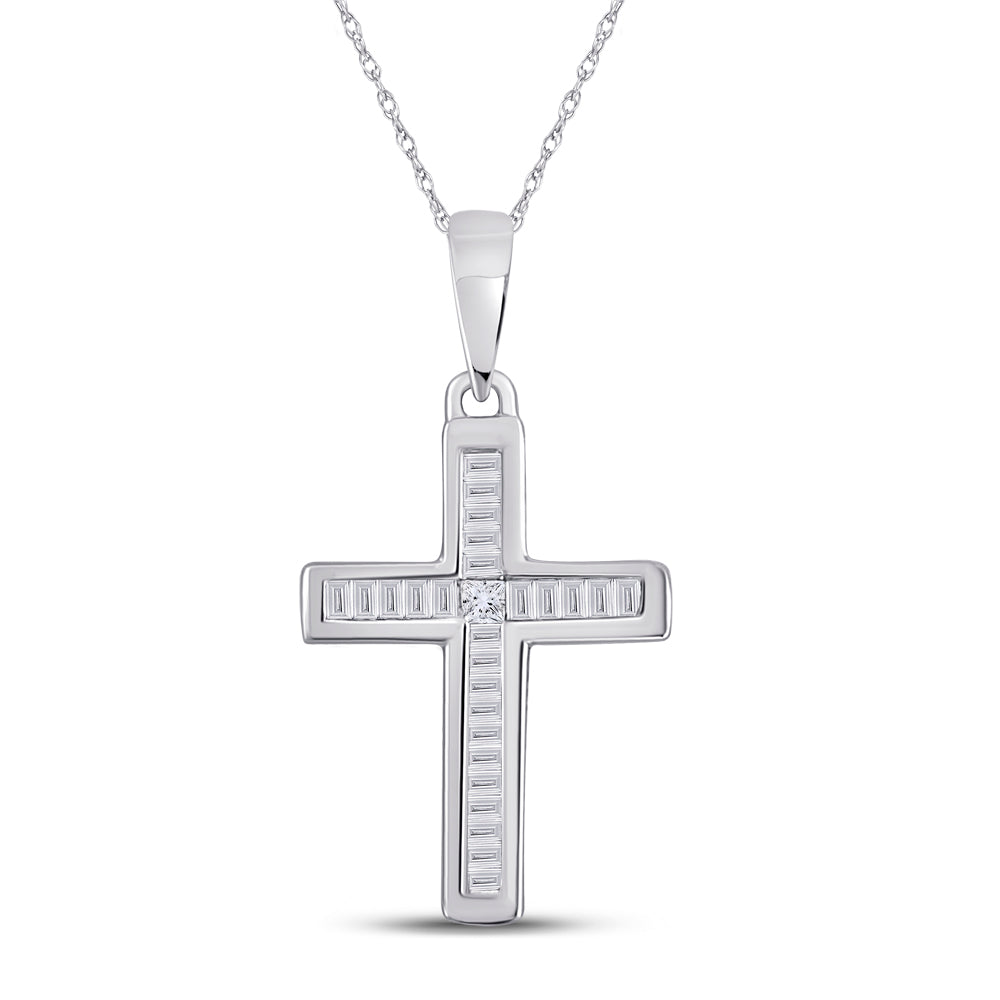 10kt White Gold Women's Princess Diamond Religious Cross Pendant 1/10 ctw - view 2