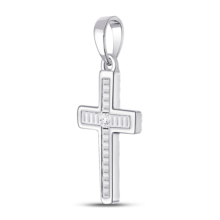 10kt White Gold Women's Princess Diamond Religious Cross Pendant 1/5 ctw
