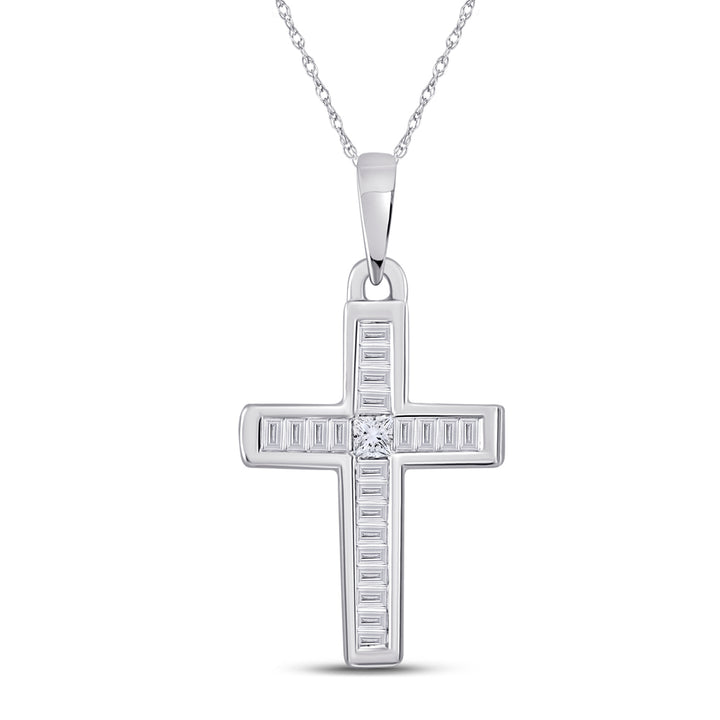 10kt White Gold Women's Princess Diamond Religious Cross Pendant 1/5 ctw - view 2
