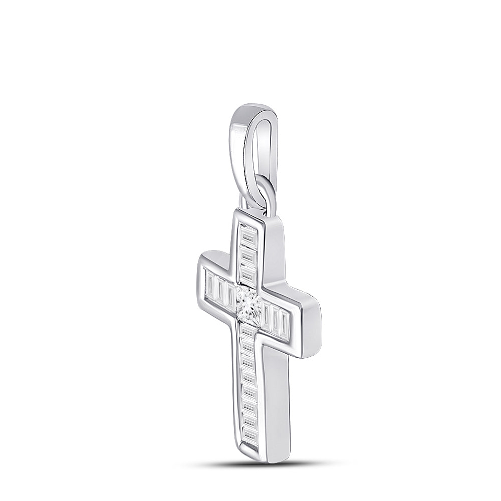 10kt White Gold Women's Princess Diamond Cross Pendant 1/6 ctw