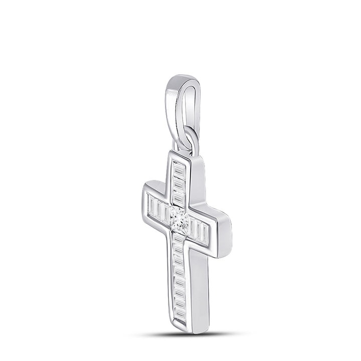 10kt White Gold Women's Princess Diamond Cross Pendant 1/6 ctw
