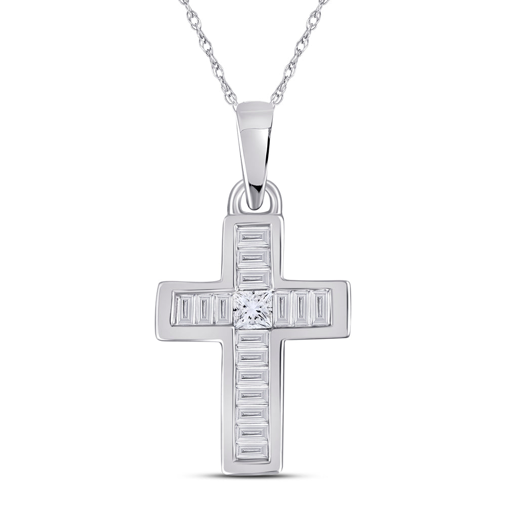 10kt White Gold Women's Princess Diamond Cross Pendant 1/6 ctw - view 2