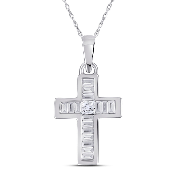 10kt White Gold Women's Princess Diamond Cross Pendant 1/6 ctw - view 2