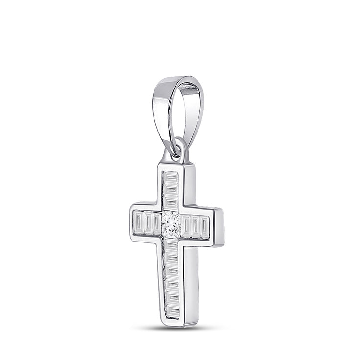 10kt White Gold Women's Princess Diamond Religious Cross Pendant 1/3 ctw