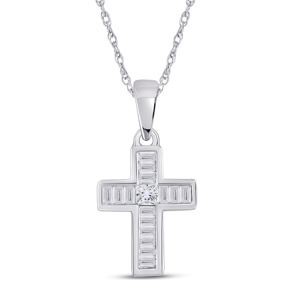 10kt White Gold Women's Princess Diamond Religious Cross Pendant 1/3 ctw - view 2