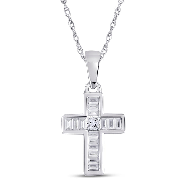 10kt White Gold Women's Princess Diamond Religious Cross Pendant 1/3 ctw - view 2