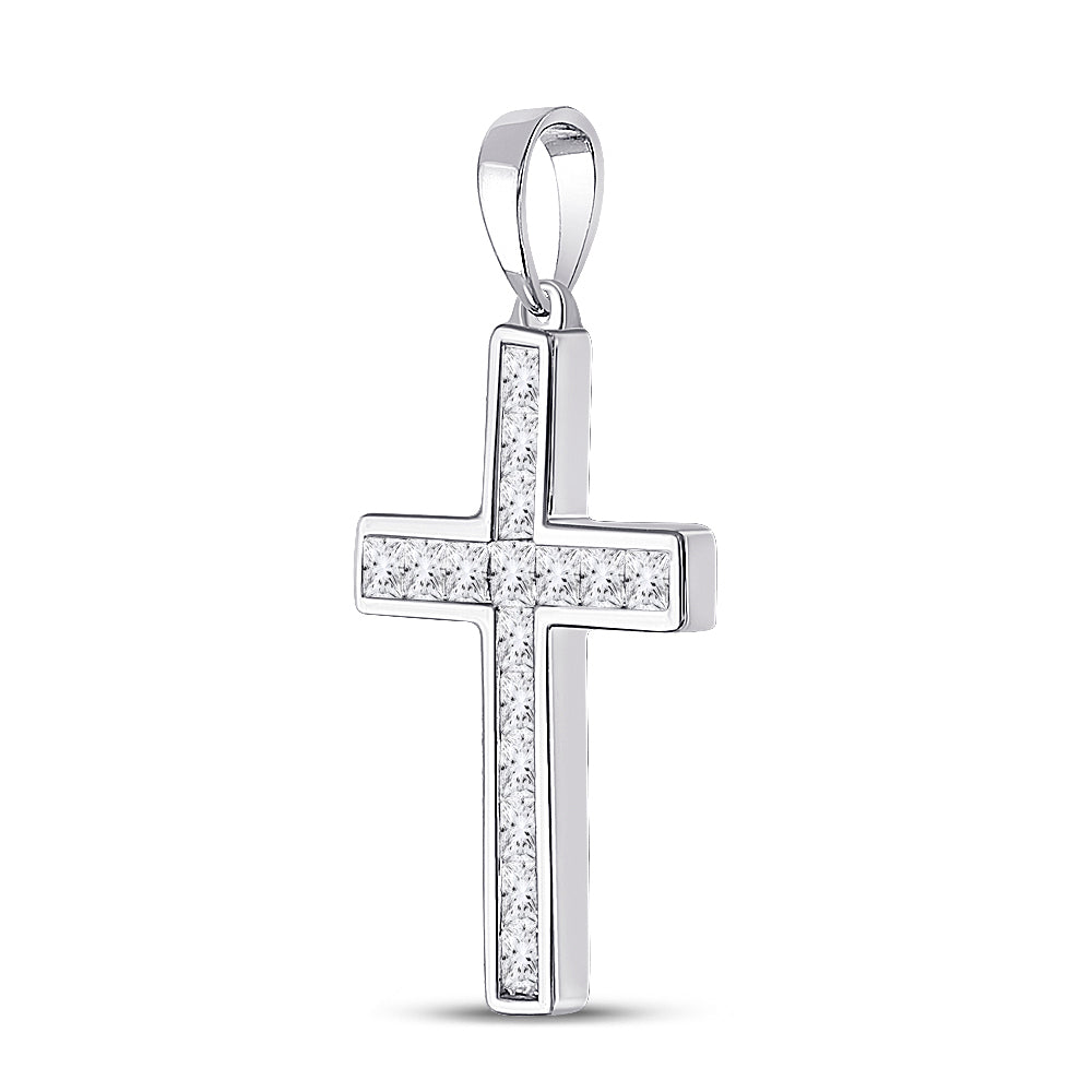 14kt White Gold Women's Princess Diamond Religious Cross Pendant 5/8 ctw