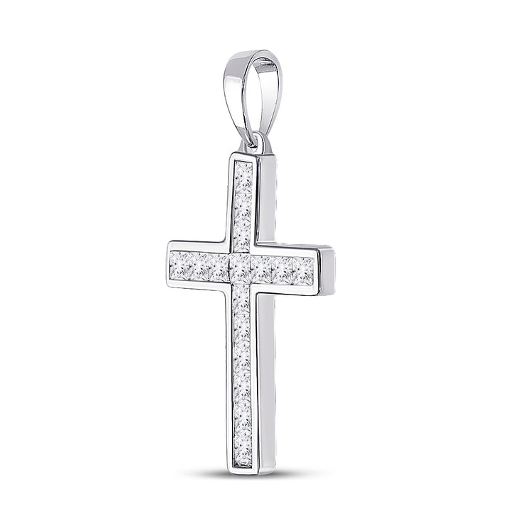 14kt White Gold Women's Princess Diamond Religious Cross Pendant 5/8 ctw