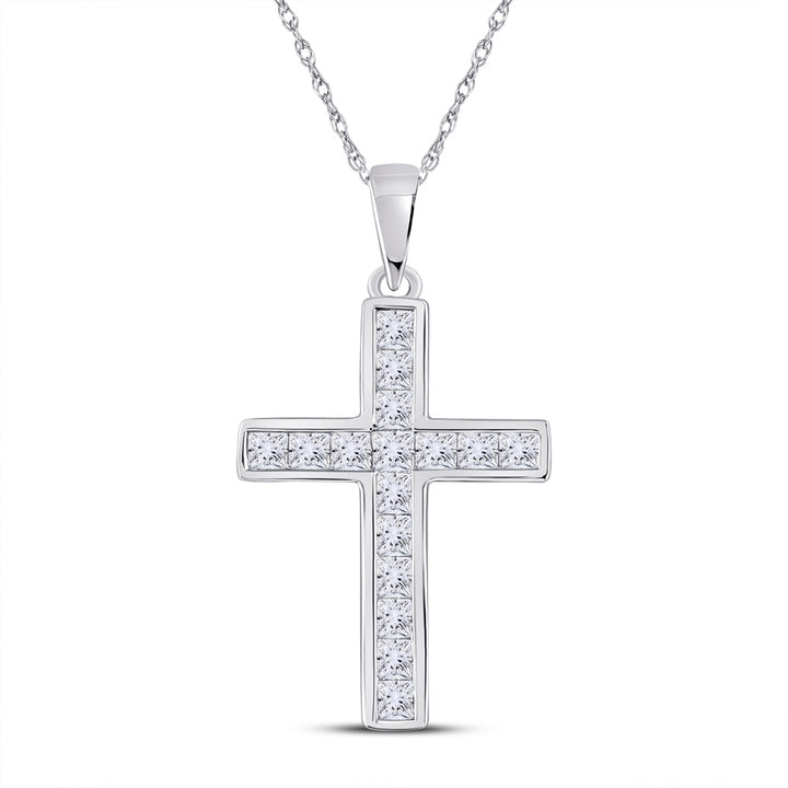 14kt White Gold Women's Princess Diamond Religious Cross Pendant 5/8 ctw - view 2
