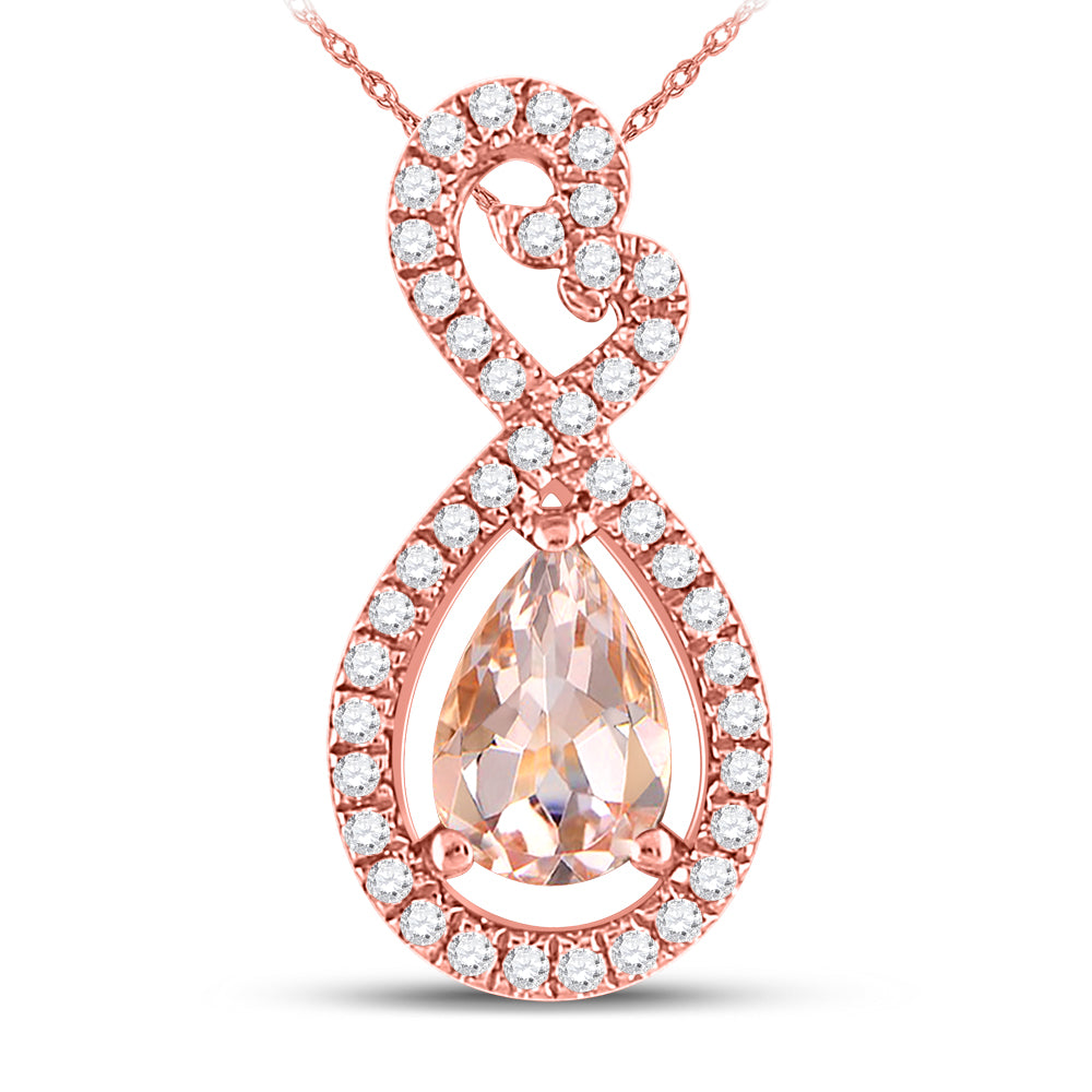 10kt Rose Gold Women's Pear Morganite Solitaire Diamond Pendant 1/2 ctw