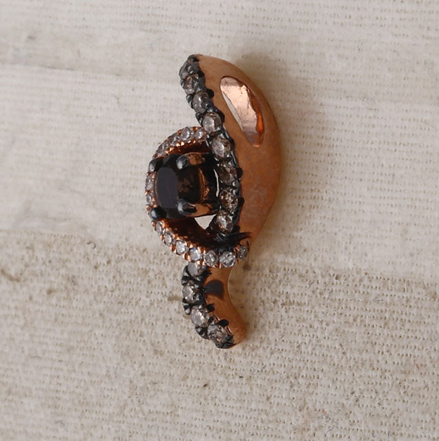 10kt Rose Gold Women's Brown Natural Smoky Quartz & Brown Diamond Pendant 1/3 ctw