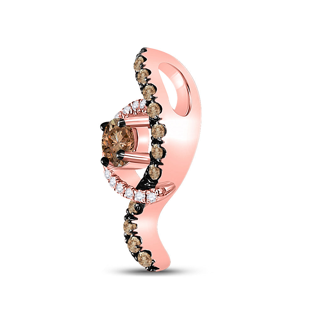 10kt Rose Gold Women's Brown Natural Smoky Quartz & Brown Diamond Pendant 1/3 ctw - view 2