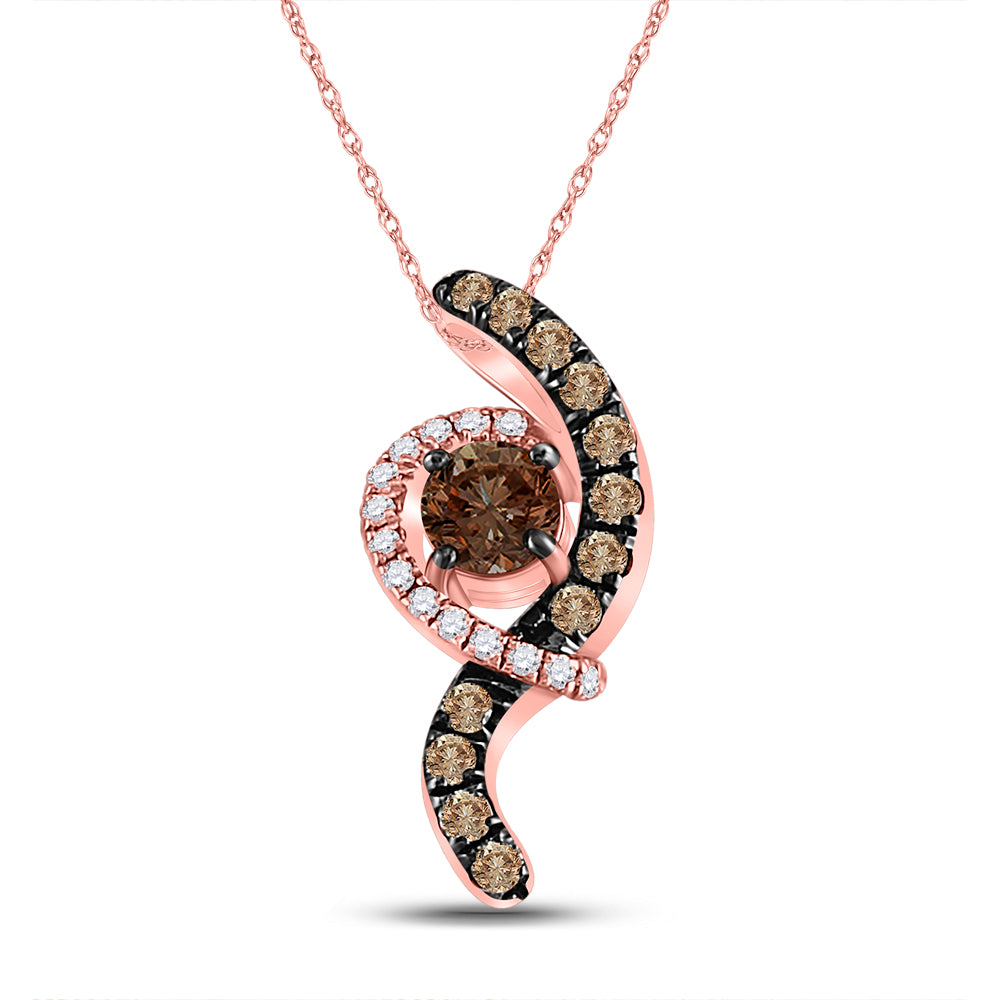 10kt Rose Gold Women's Brown Natural Smoky Quartz & Brown Diamond Pendant 1/3 ctw - view 3