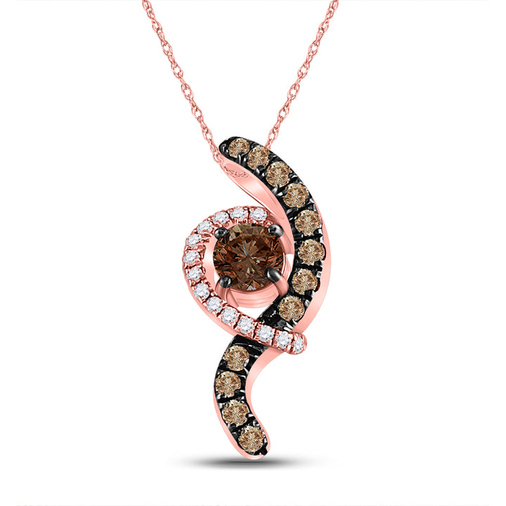 10kt Rose Gold Women's Brown Natural Smoky Quartz & Brown Diamond Pendant 1/3 ctw - view 3