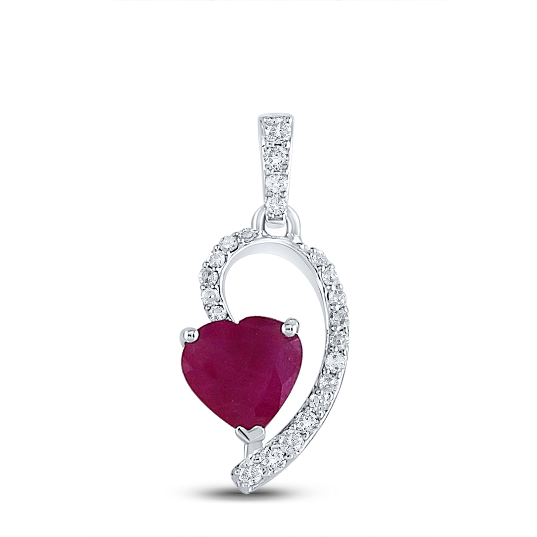 10kt White Gold Women's Heart Lab-Created Ruby Fashion Pendant 5/8 ctw