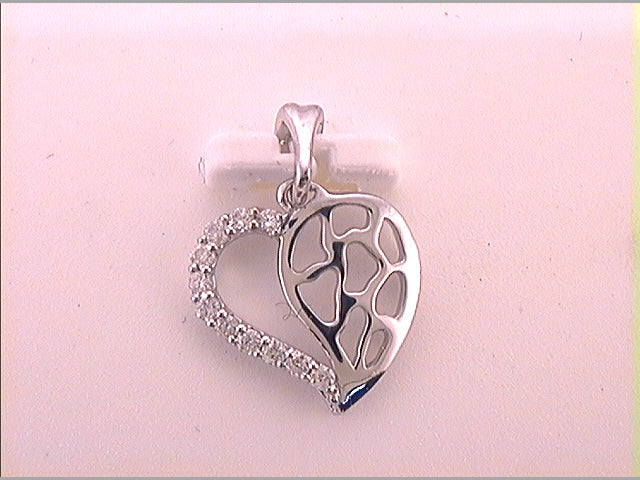 10kt White Gold Women's Round Diamond Heart Pendant 1/12 ctw