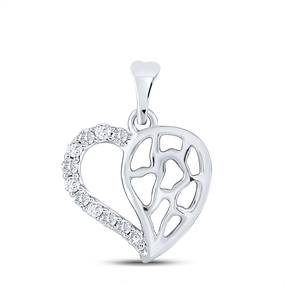 10kt White Gold Women's Round Diamond Heart Pendant 1/12 ctw - view 2