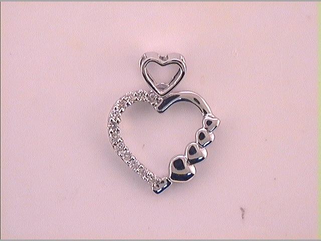 10kt White Gold Women's Round Diamond Heart Pendant 1/12 ctw