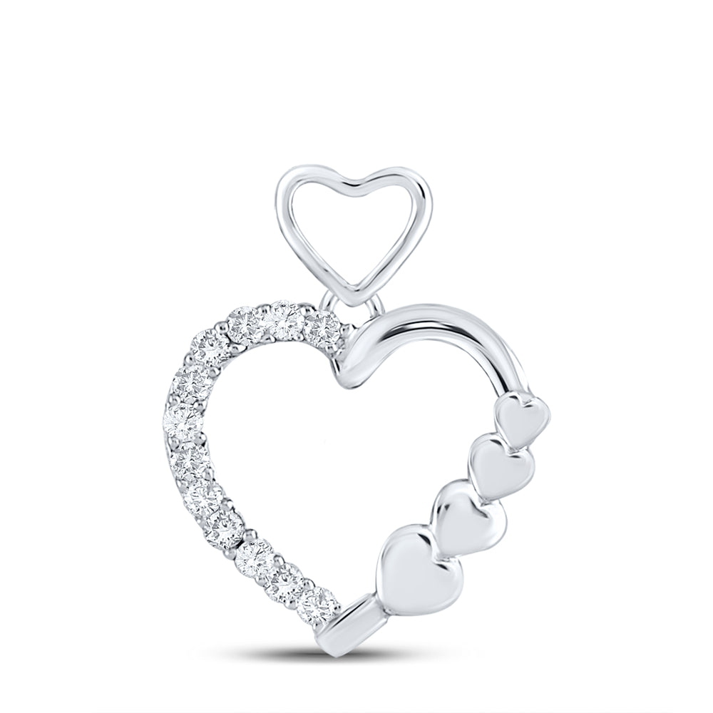 10kt White Gold Women's Round Diamond Heart Pendant 1/12 ctw - view 2
