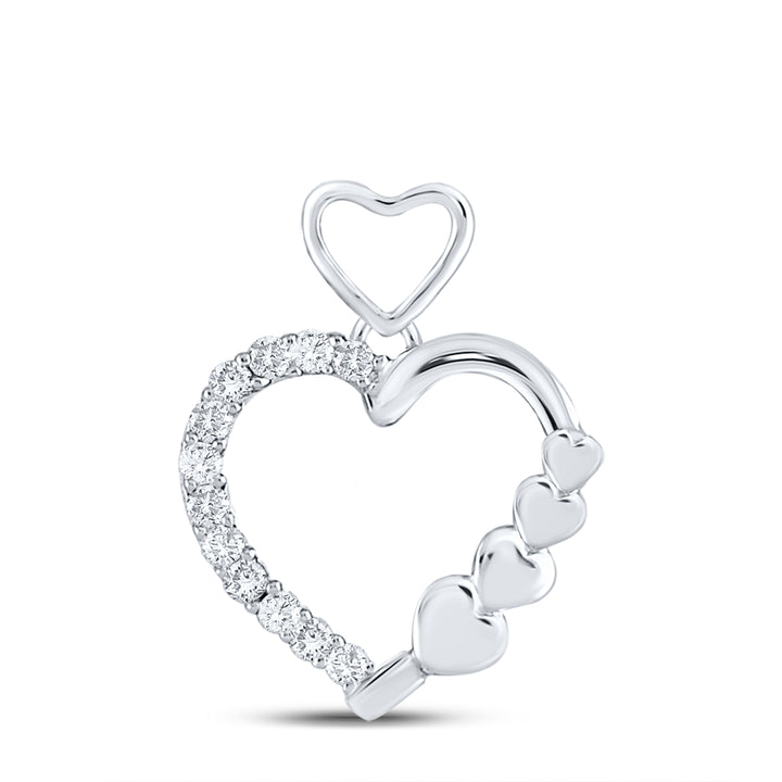10kt White Gold Women's Round Diamond Heart Pendant 1/12 ctw - view 2