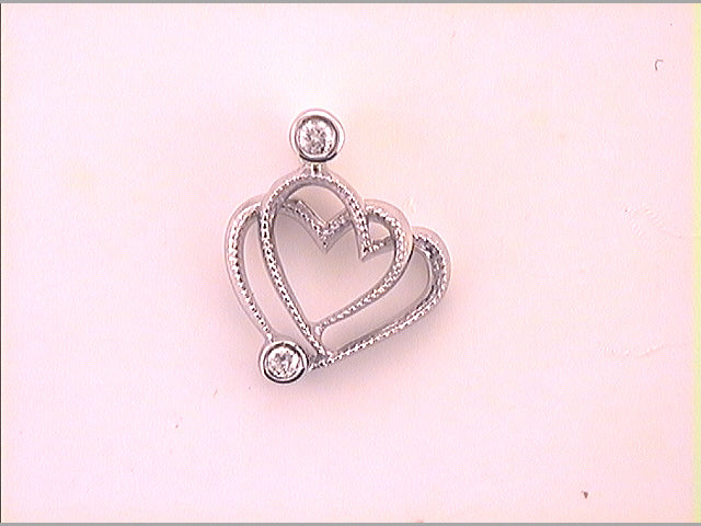10kt White Gold Women's Diamond Double Heart Pendant .03 ctw
