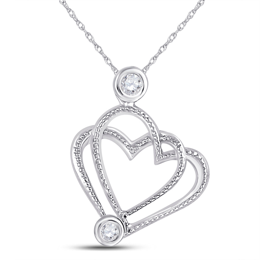 10kt White Gold Women's Diamond Double Heart Pendant .03 ctw - view 2