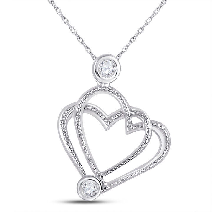 10kt White Gold Women's Diamond Double Heart Pendant .03 ctw - view 2