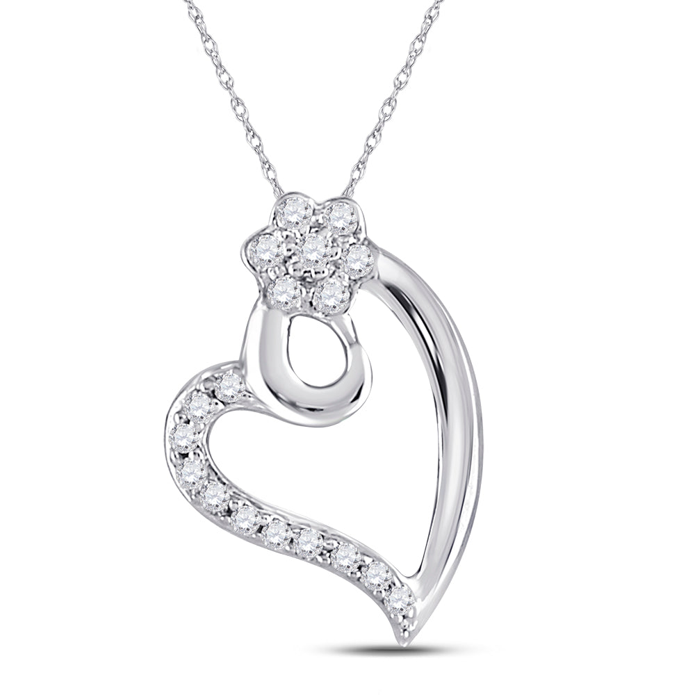 10kt White Gold Women's Diamond Floral Heart Pendant 1/10 ctw
