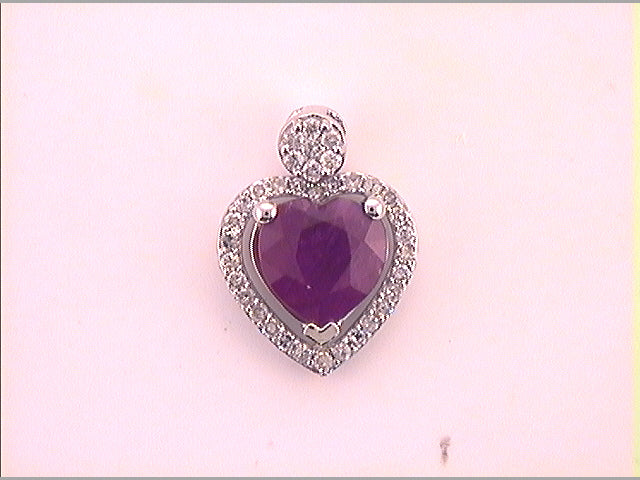 10kt White Gold Women's Heart Lab-Created Ruby Fashion Pendant 1-1/2 ctw