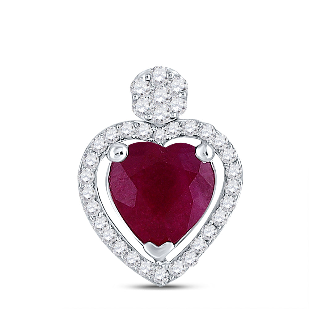 10kt White Gold Women's Heart Lab-Created Ruby Fashion Pendant 1-1/2 ctw - view 2