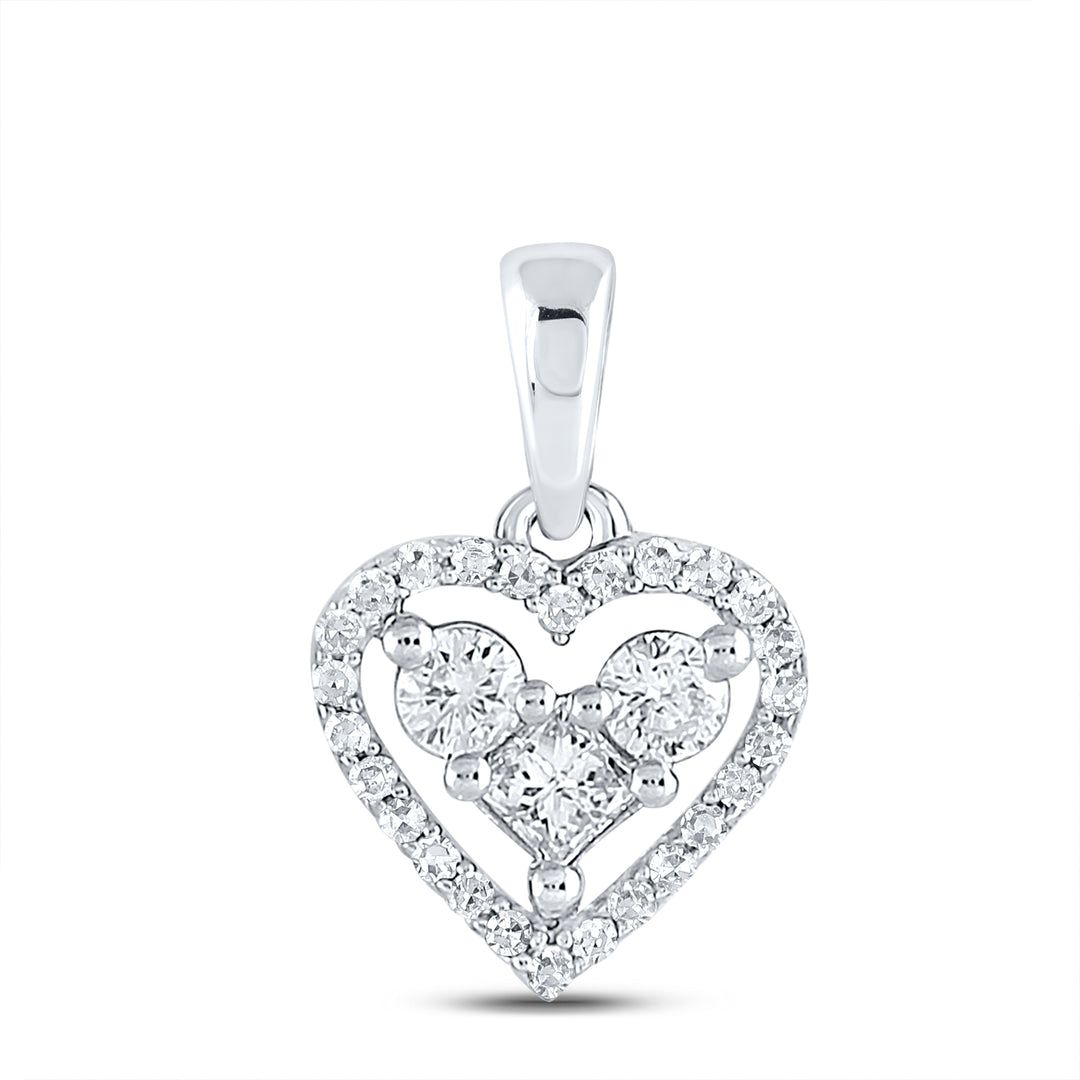 10kt White Gold Women's Princess Diamond Fashion Heart Pendant 1/3 ctw