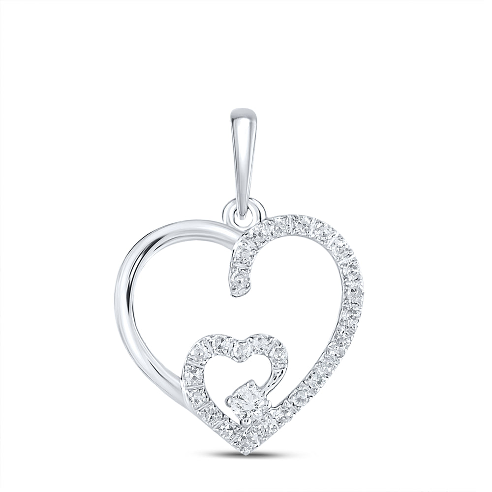 10kt White Gold Women's Diamond Fashion Heart Pendant 1/10 ctw - view 2