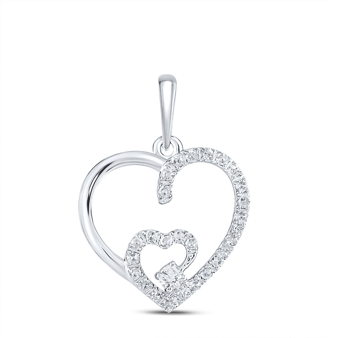 10kt White Gold Women's Diamond Fashion Heart Pendant 1/10 ctw - view 2