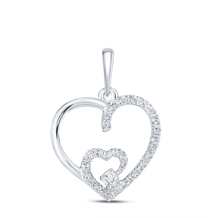 10kt White Gold Women's Diamond Fashion Heart Pendant 1/10 ctw - view 2