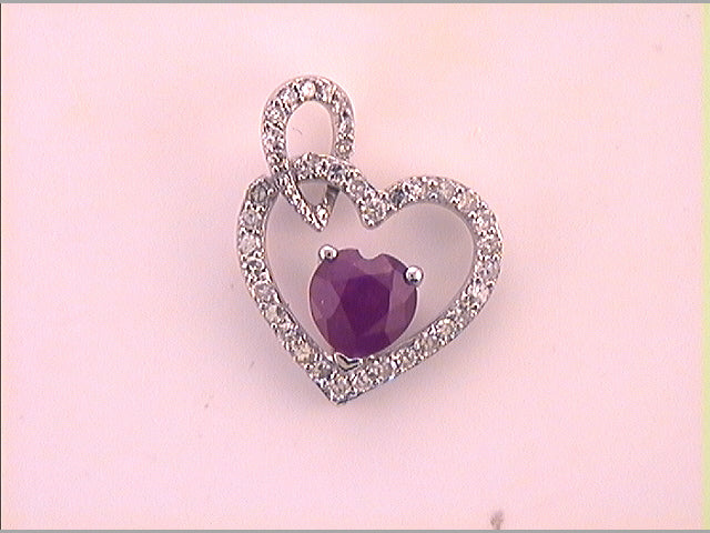 10kt White Gold Women's Heart Lab-Created Ruby Fashion Pendant 3/4 ctw