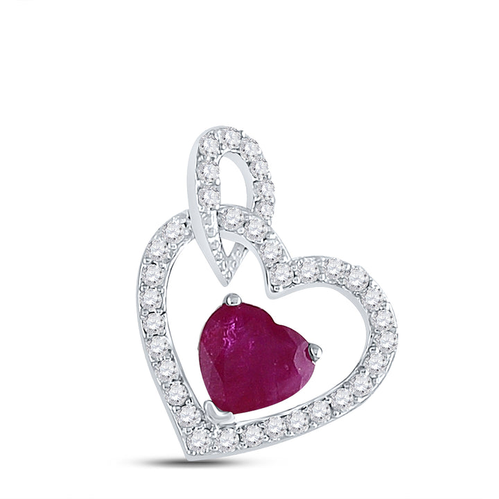 10kt White Gold Women's Heart Lab-Created Ruby Fashion Pendant 3/4 ctw - view 2