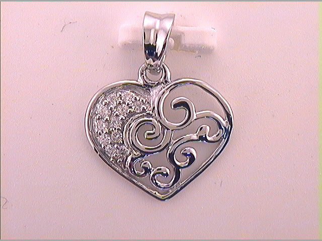 10kt White Gold Women's Round Diamond Heart Pendant 1/12 ctw
