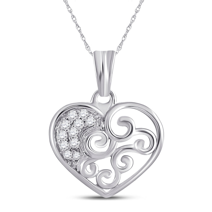10kt White Gold Women's Round Diamond Heart Pendant 1/12 ctw - view 2