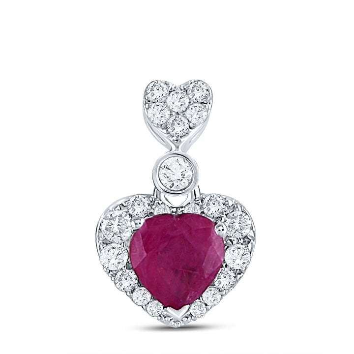 10kt White Gold Womens Heart Lab-Created Ruby Fashion Pendant 3/8 Cttw