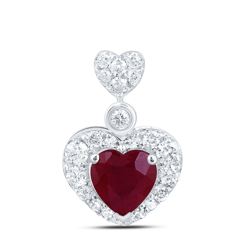 10kt White Gold Women's Heart Lab-Created Ruby Fashion Pendant 3/8 ctw