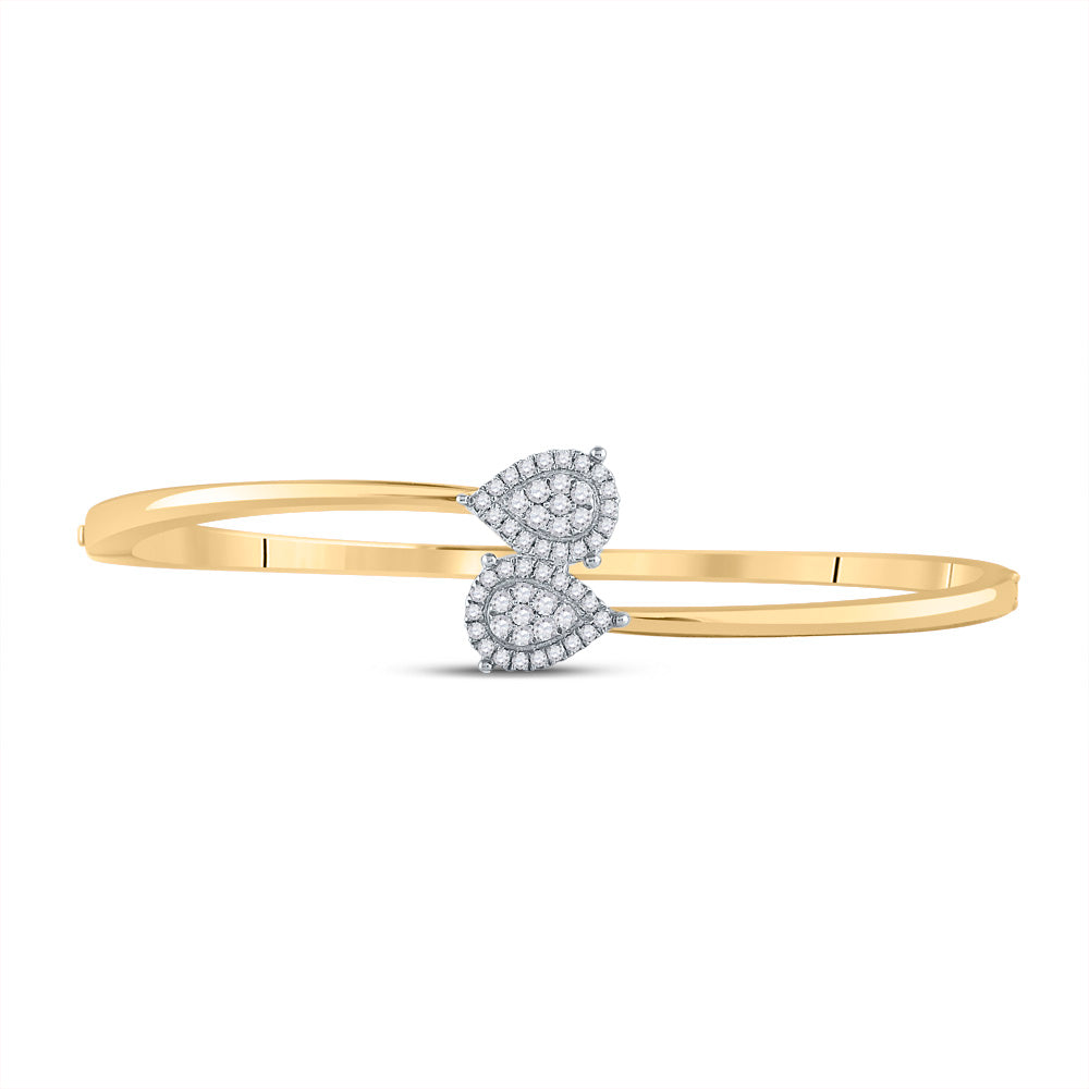 14kt Yellow Gold Women's Diamond Bypass Cluster Pear Bracelet 1/2 ctw
