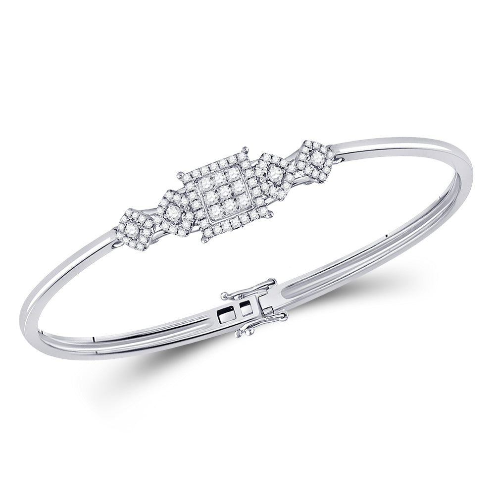 14kt White Gold Women's Diamond Fashion Cluster 5-stone Bracelet 3/4 ctw