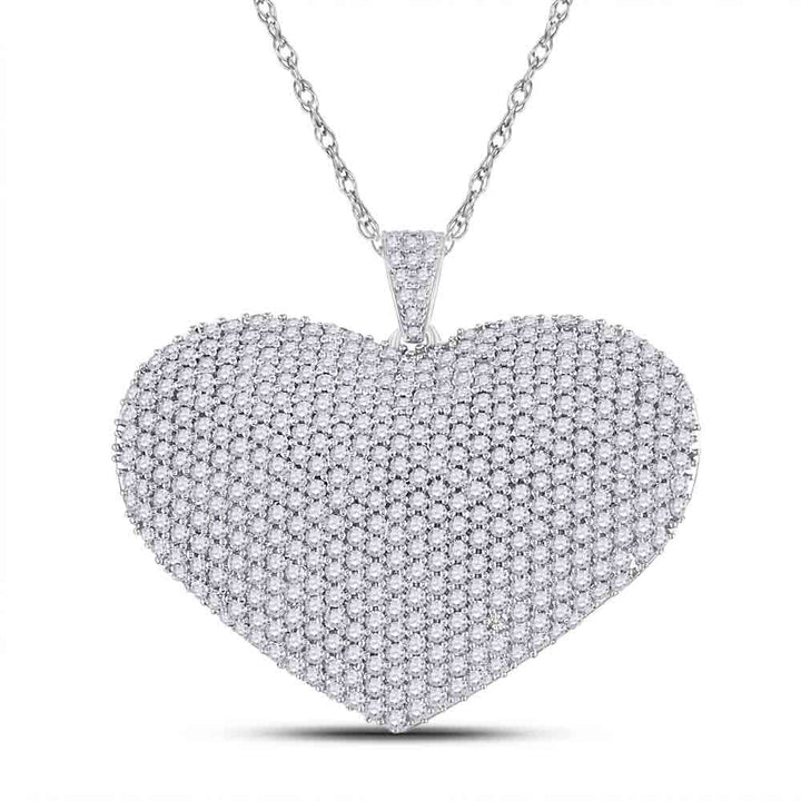 14kt White Gold Womens Round Diamond Charmed Heart Pendant 3.00 Cttw